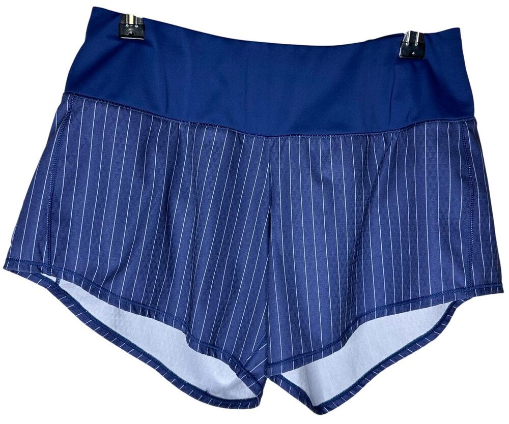 Oiselle Mac Roga Lined Running Shorts Grounded Pinstripe Navy Blue Size 02